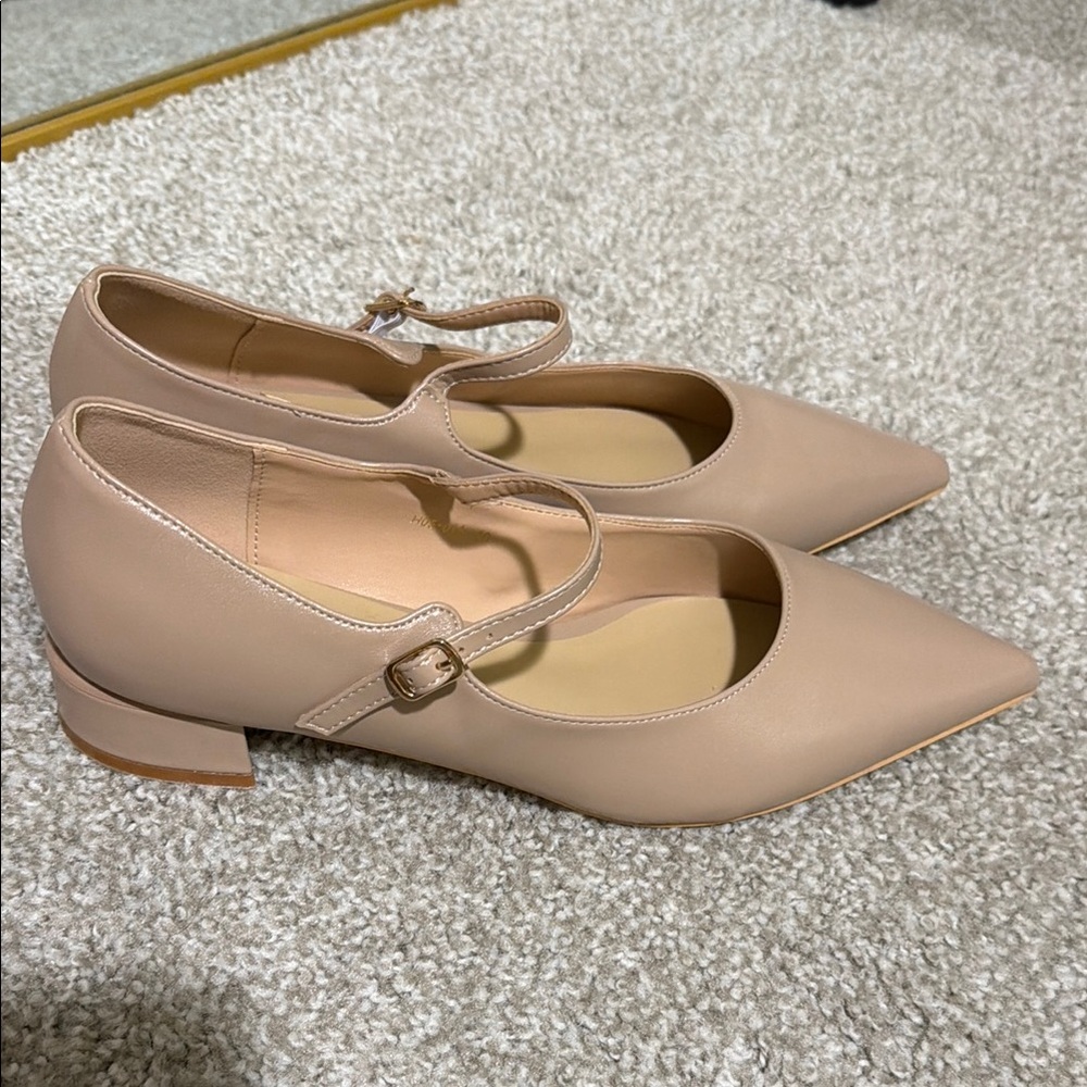 Genuine Italian leather shoes Elegant Beige Mary Jane Flats